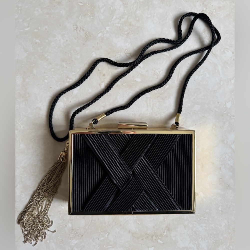 Kate Landry Black Box Clutch with Gold Trim